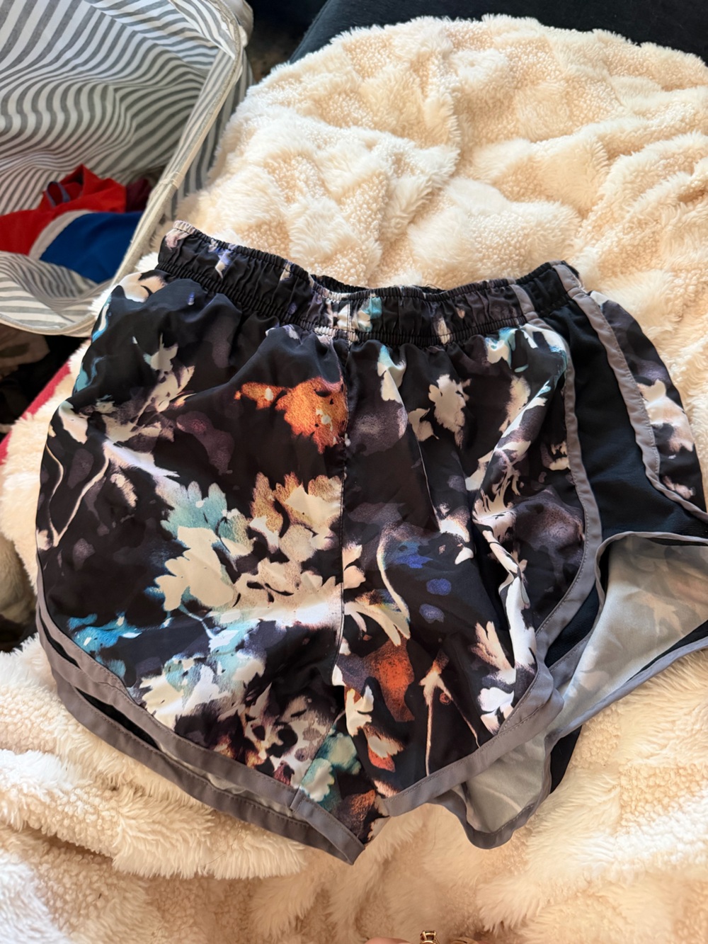 Nike Floral Print Athletic Shorts in Black, White, Blue, Orange